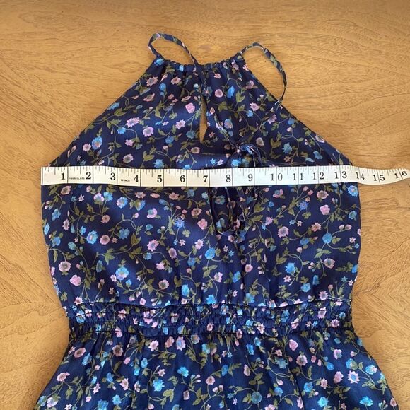 Abercrombie & Fitch Navy Halter Chiffon Floral High  Low Hem Maxi Dress Size XS - Picture 10 of 12